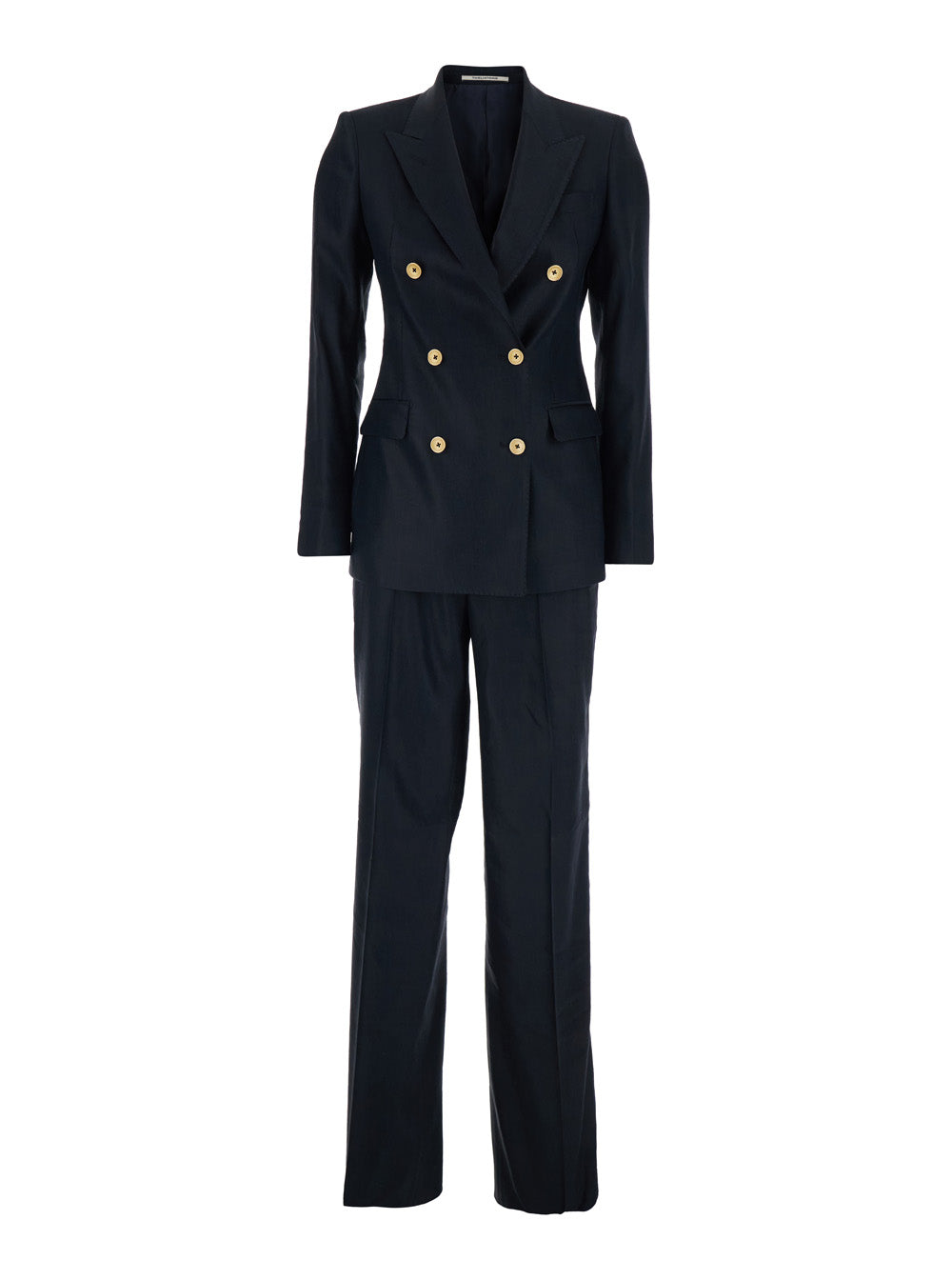 Double-breasted linen blend blue suit for women Blu Viscose Elastane Suits