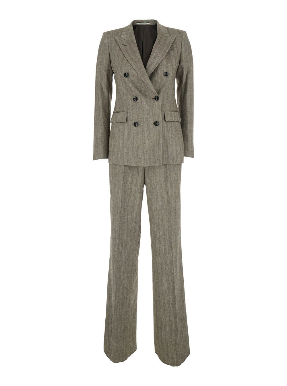 Grey Suit Double-Breasted In Linen Blend For Women Suits