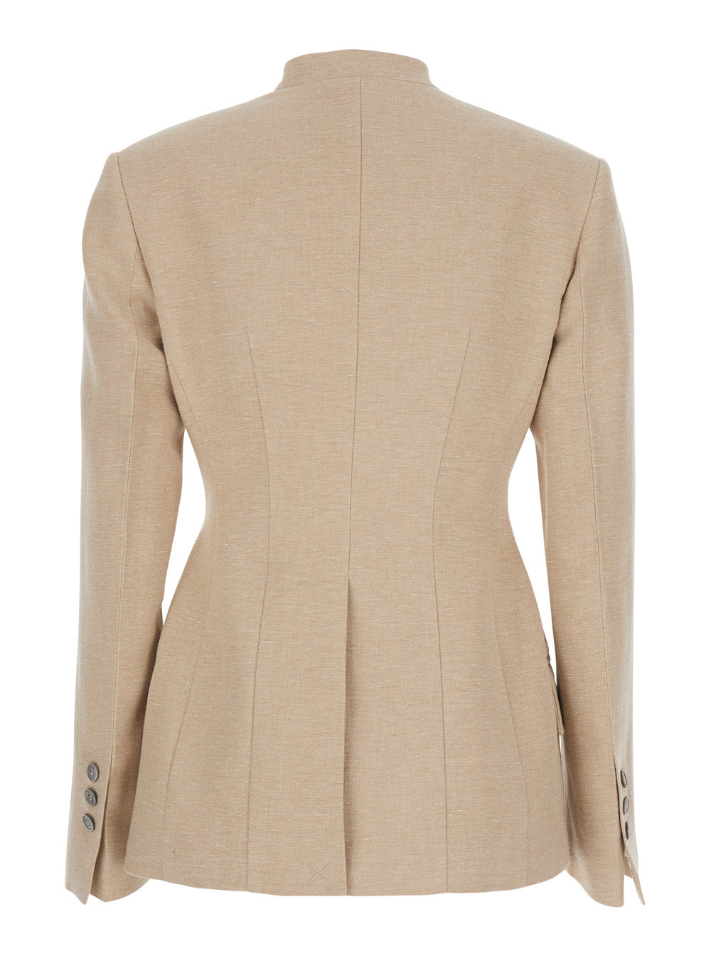 Double-breasted jacket with V-neck in linen and cotton blend beige women Blazers