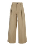 Beige Cotton Front Pleated Trousers for Women Elastane