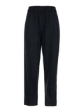 Black Tech Fabric Pants with Elastic Waist for Women Viscose Virgin Wool Elastane Trousers