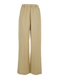 Beige Pants with Elastic Waist in Linen Blend for Women Viscose Trousers