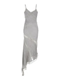 Long Dress Rosetta with Thin Straps and Asymmetrical Design in Gray for Women Grey