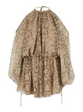 Beige Python Print Blouse with Fabric Knot Closure for Women Shirts And Blouses