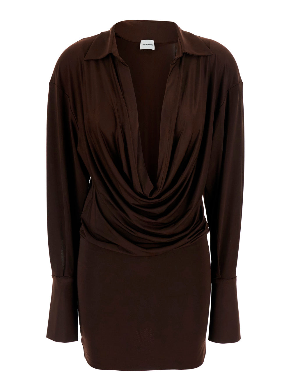 Mini Dress Lilia With Deep V-Neck Brown Fabric For Women