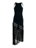 Long Dress Marisol With Fringes Black For Women