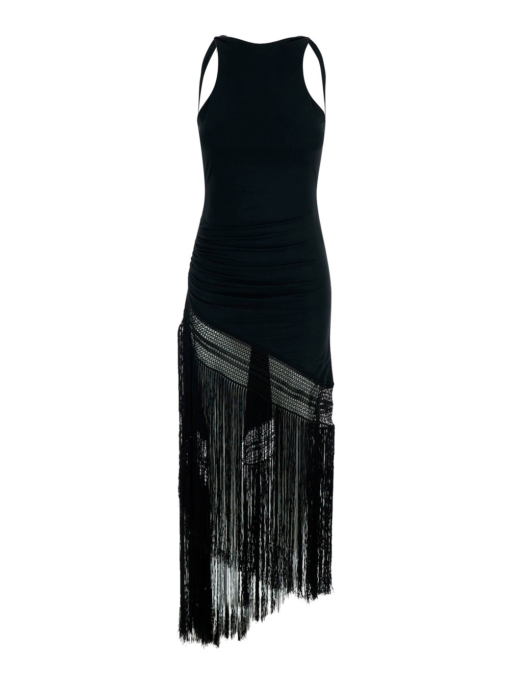 Long Dress Marisol With Fringes Black For Women