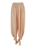Noor Pink Pants With Bow At Waist Womens Fabric Trousers
