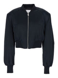 Short Bomber Jacket with Tone-on-Tone Logo Embroidery on the Front in Black Viscose for Women Outerwear
