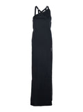 Black Long Sleeveless Dress With Crossed Adjustable Straps And Open Back Viscose For Women