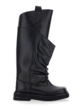 Black Passeggiata Boots with Pull-tab and Rubber Sole in Leather Woman Calf