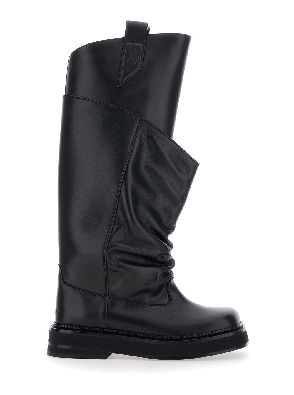 Black Passeggiata Boots with Pull-tab and Rubber Sole in Leather Woman Calf
