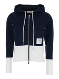 Hoodie with 4Bar Logo on the Side and Blue White Color Block Design for Women Blu Cotton Sweatshirts
