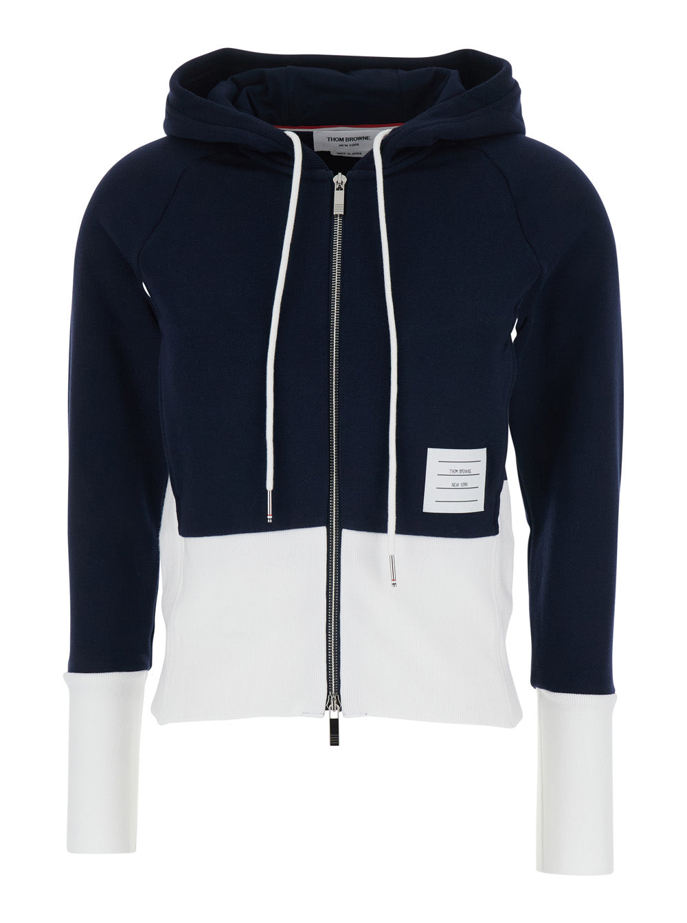 Hoodie with 4Bar Logo on the Side and Blue White Color Block Design for Women Blu Cotton Sweatshirts