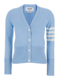 V-Neck Cardigan with 4Bar Logo on Sleeve in Blue Cashmere for Women Light Jersey