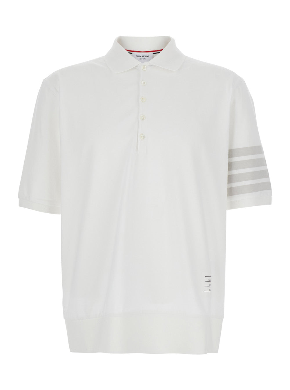 White Cotton Polo with Classic Collar and 4-Bar Detail on Sleeve for Men Tshirts Shirts