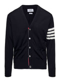 Cardigan CLASSIC V-NECK Blue with Long Sleeves in Wool for Men Blu Virgin Jersey