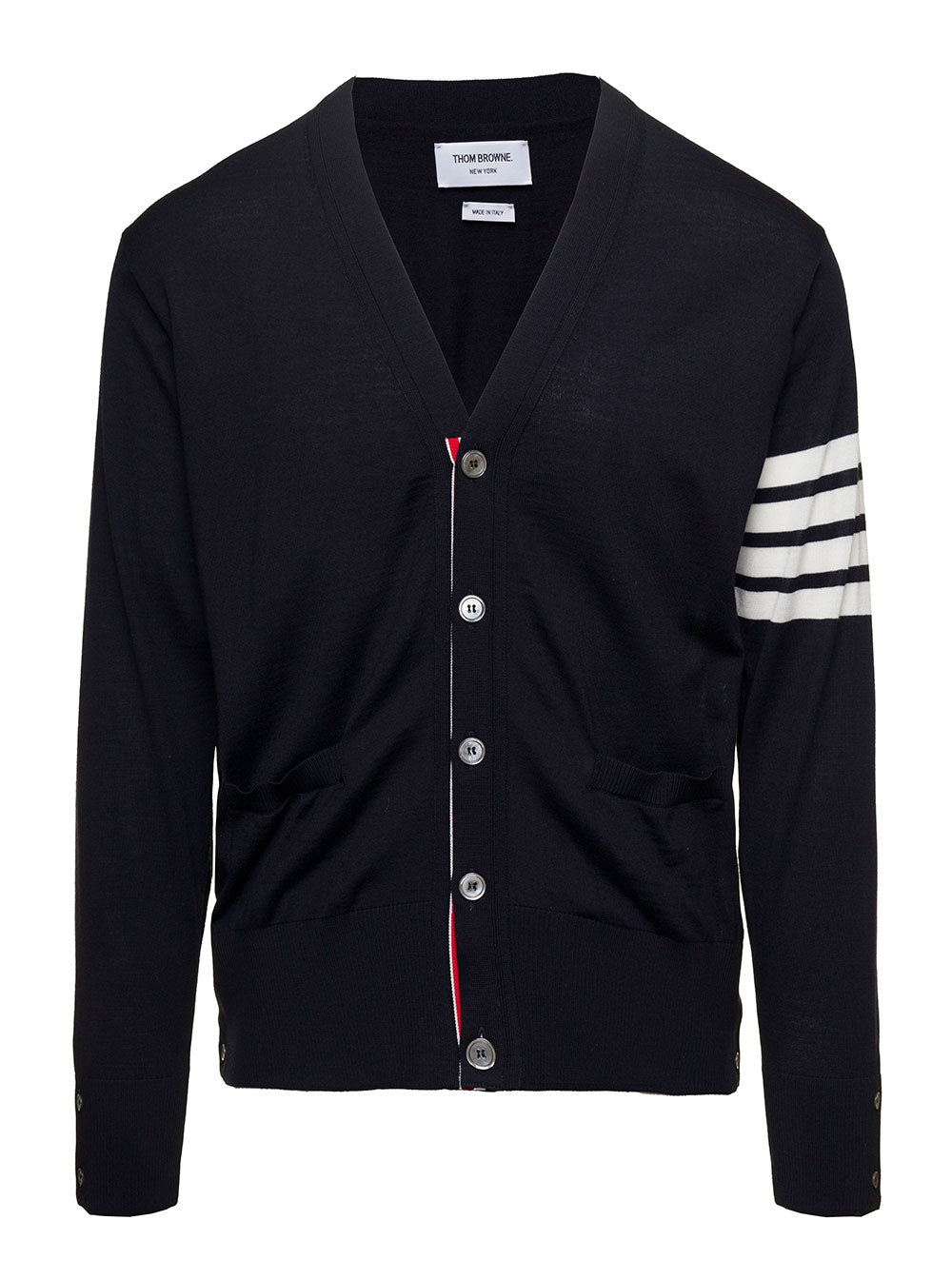 Cardigan CLASSIC V-NECK Blue with Long Sleeves in Wool for Men Blu Virgin Jersey