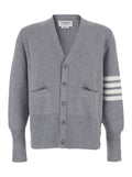 Gray Wool Cardigan with V-Neck and Striped Detail on Sleeve for Men Grey Jersey
