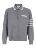 Mens Grey Wool and Silk 4-Bar Polo Tshirts Shirts