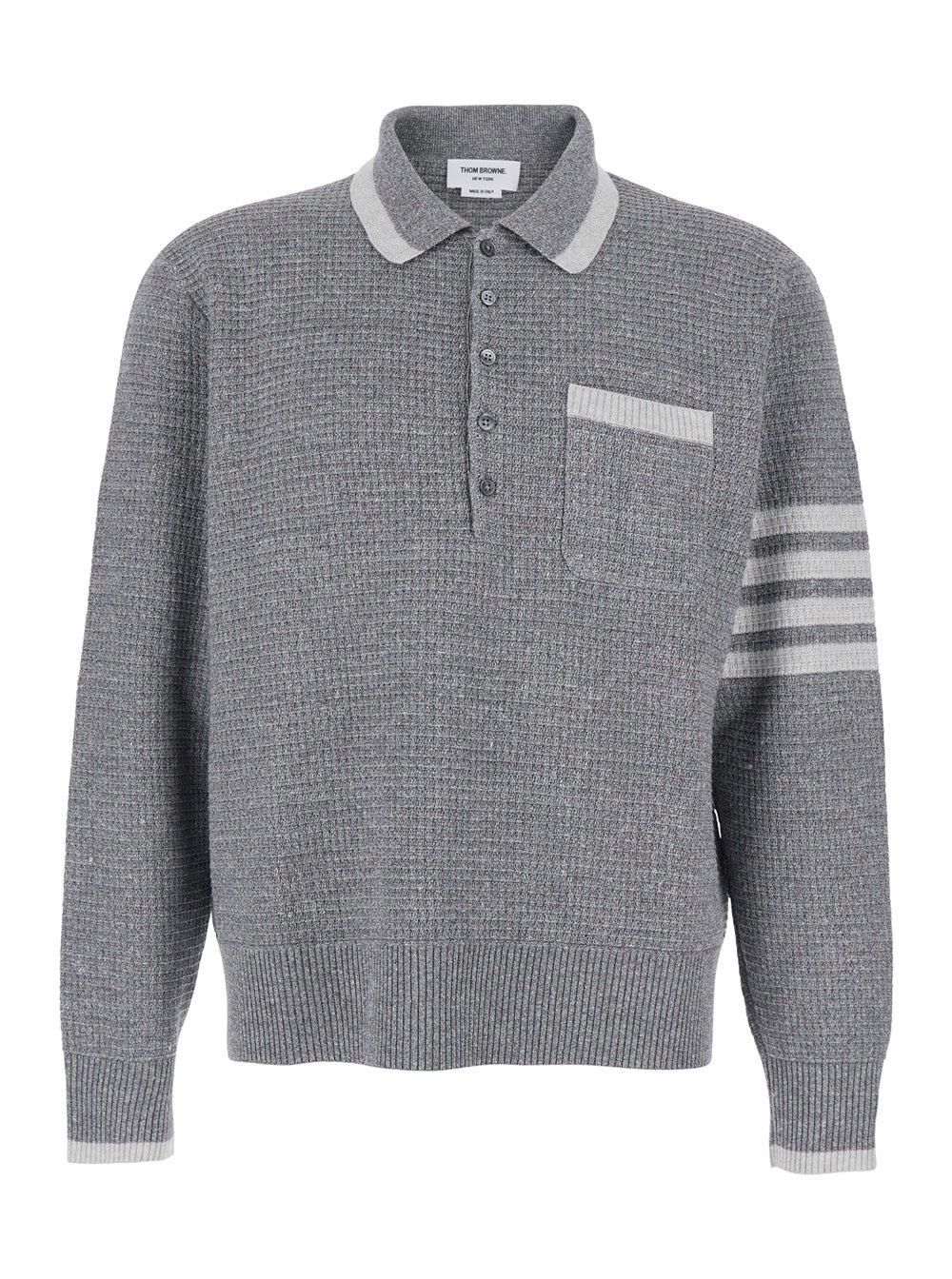 Mens Grey Wool and Silk 4-Bar Polo Tshirts Shirts