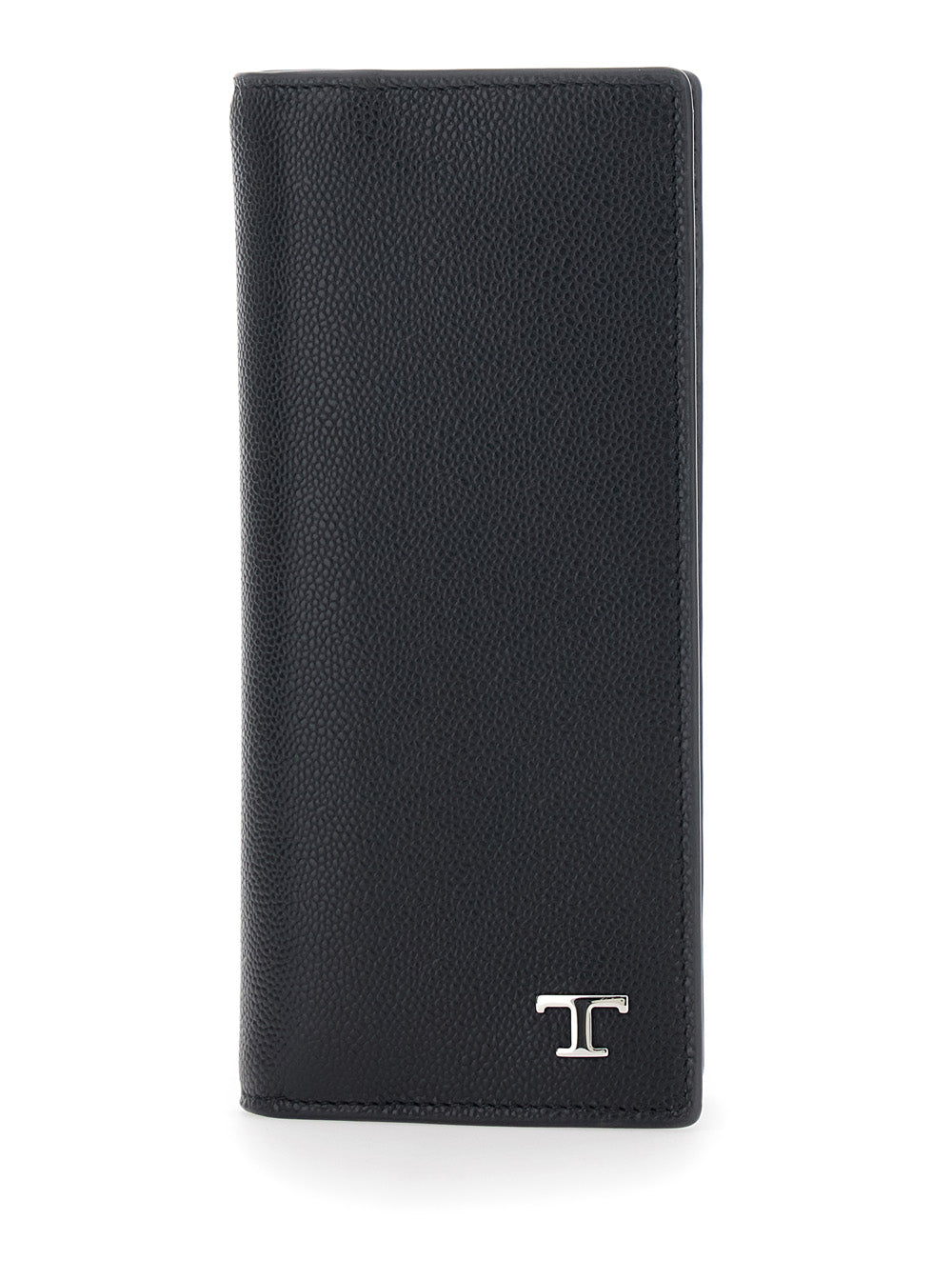 Vertical Wallet TODS with Logo Plate on the Front in Black Hammered Leather for Men Calf Products
