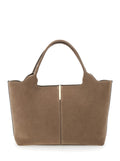 Beige Ebr Tote Bag with Logo Plate on the Front and Contrast Stitching in Suede for Women Calf