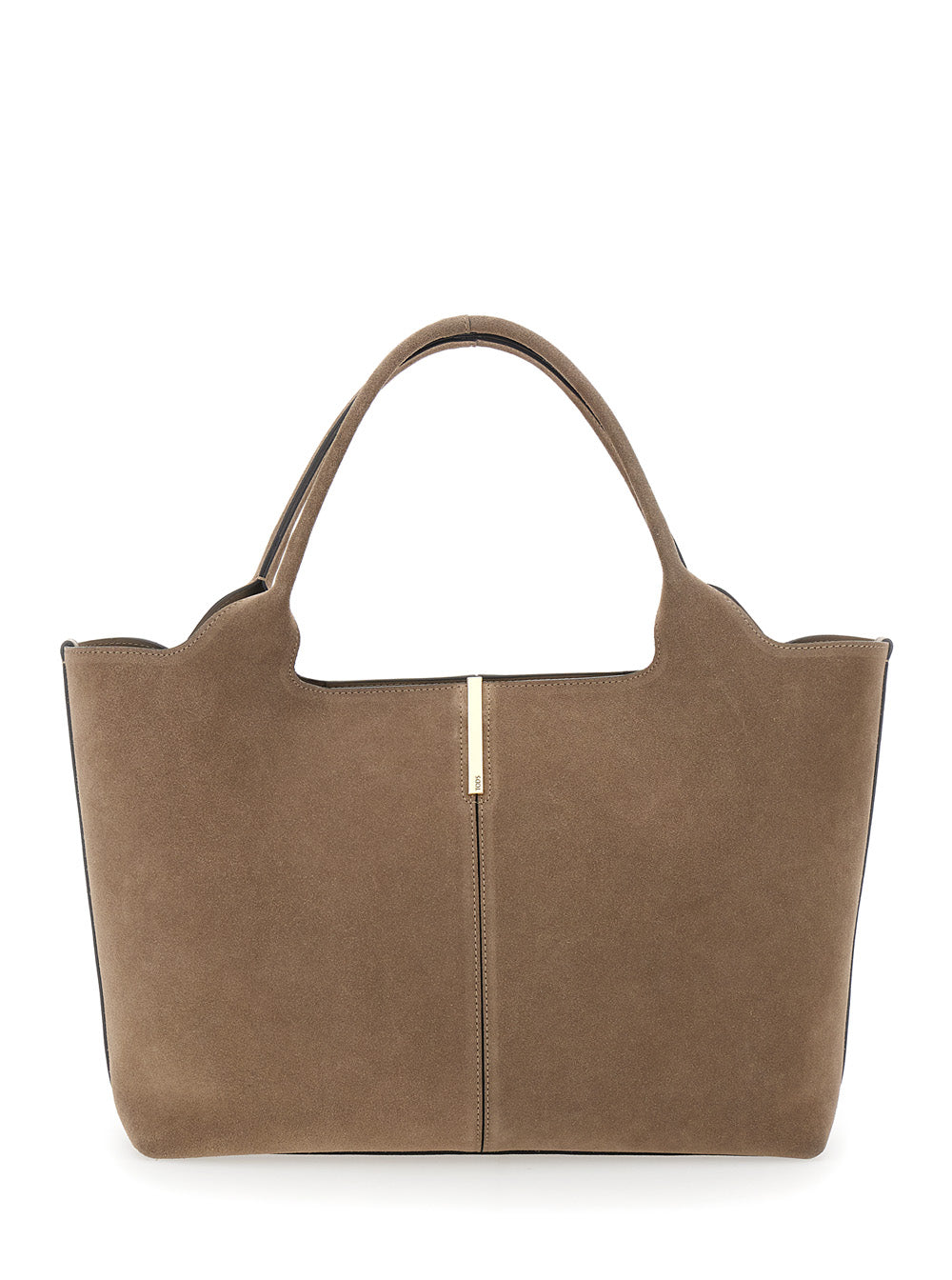 Beige Ebr Tote Bag with Logo Plate on the Front and Contrast Stitching in Suede for Women Calf