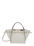 Medium Tote Bag with T Timeless Plaque on the Front and Adjustable Removable White Leather Strap for Women Calf