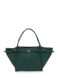 Medium T Tote Bag with Timeless Plaque on Front in Green Leather for Women Calf