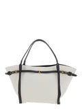 White Cotton Blend Tote Bag with Leather Strap for Women Linen Polyester