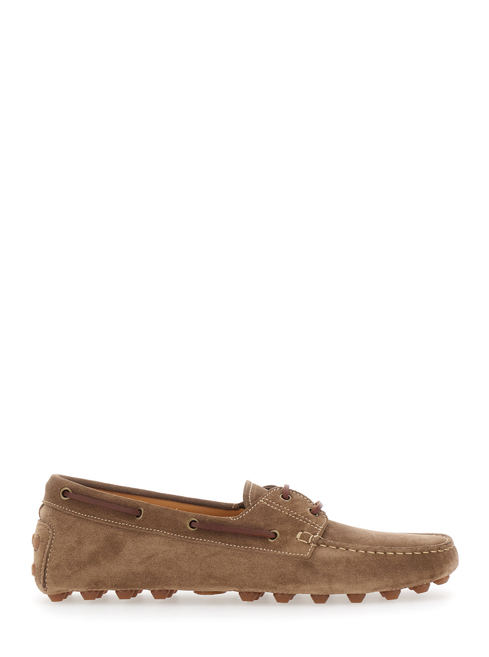 Loafers Bubble Gommino with Contrast Stitching in Brown Suede for Men Calf