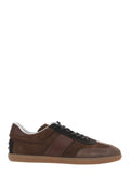 Low Top Sneakers with Logo on the Tongue and Brown Suede Inserts for Men Calf