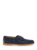 Blue Loafers Boat with Lettering Logo on the Back in Suede for Men Blu Calf