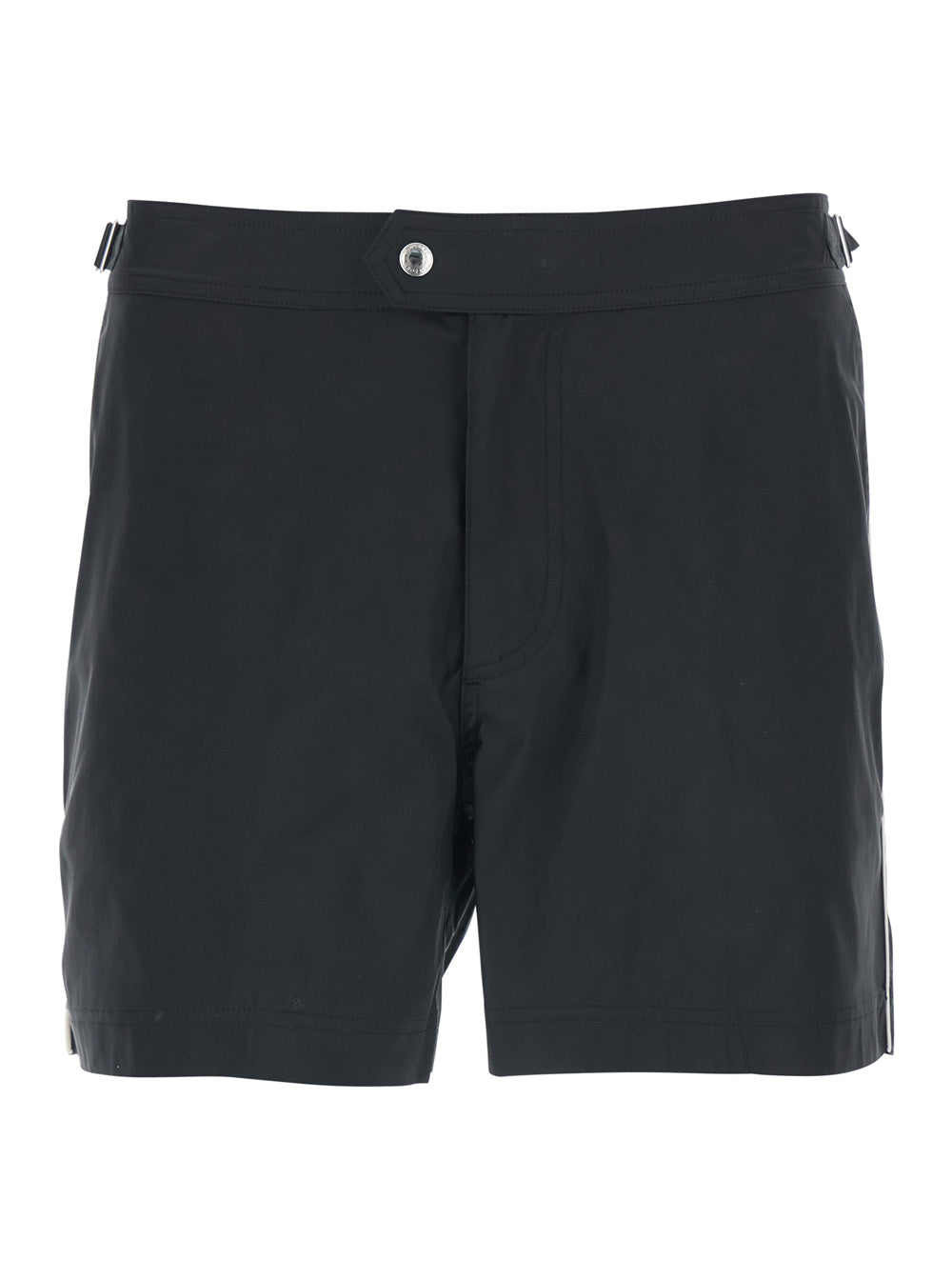 Black Swim Shorts with Side Strap Details in Tech Fabric Man Polyester Beachwear