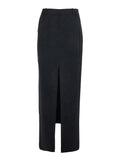Black Long Skirt with Single Vent on the Front and Hidden Zip Closure Side in Viscose Blend for Women Acetate