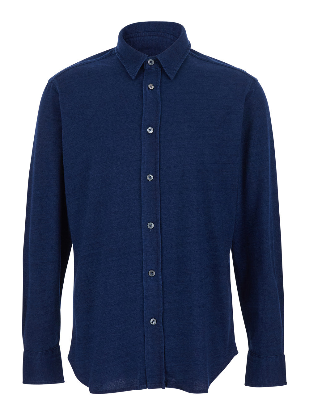 Blue Long-Sleeved Shirt with Classic Collar and Denim Effect in Cotton for Men Blu Blouses