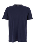 Blue Crew Neck T-Shirt with Logo Embroidery on the Front in Cotton Blend Man Blu Lyocell Tshirts And Polo Shirts