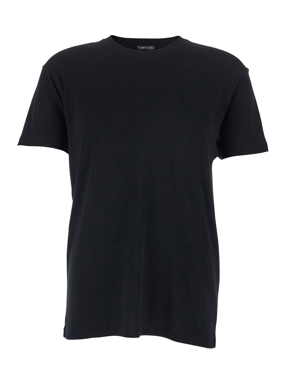 Black T-Shirt with Logo Embroidery on the Front and Perforated Design in cotton Man Tshirts Polo Shirts
