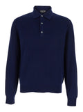 Blue Polo Shirt with Classic Collar and Front Button Closure in Silk Cotton Blend for Men Blu Tshirts