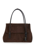 Brown Large Shoulder Bag with Padlock Details on the Front in Suede Woman Calf