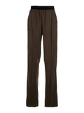 Brown Pants with Elastic Waist and logo lettering in Stretch Silk for Women Elastane Trousers