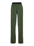 Green Elastic Waist Pants with Logo Lettering in Stretch Silk Woman Elastane Trousers