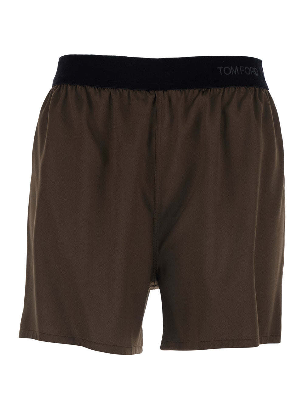 Brown Shorts with Logo Lettering and Elastic Waist In Stretch Silk for Women Elastane Bermuda