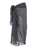 Black and White Asymmetrical Pareo with Geometric Motif in Cotton for Women White/black Skirt