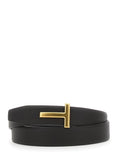 Brown Reversible Belt with T Buckle on the Front in Grained Leather for Men Calf