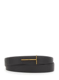 Brown Leather Belt with T Buckle for Men Calf