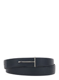 Blue Belt with T Buckle Closure on the Front in Grained Leather for Men Blu Calf