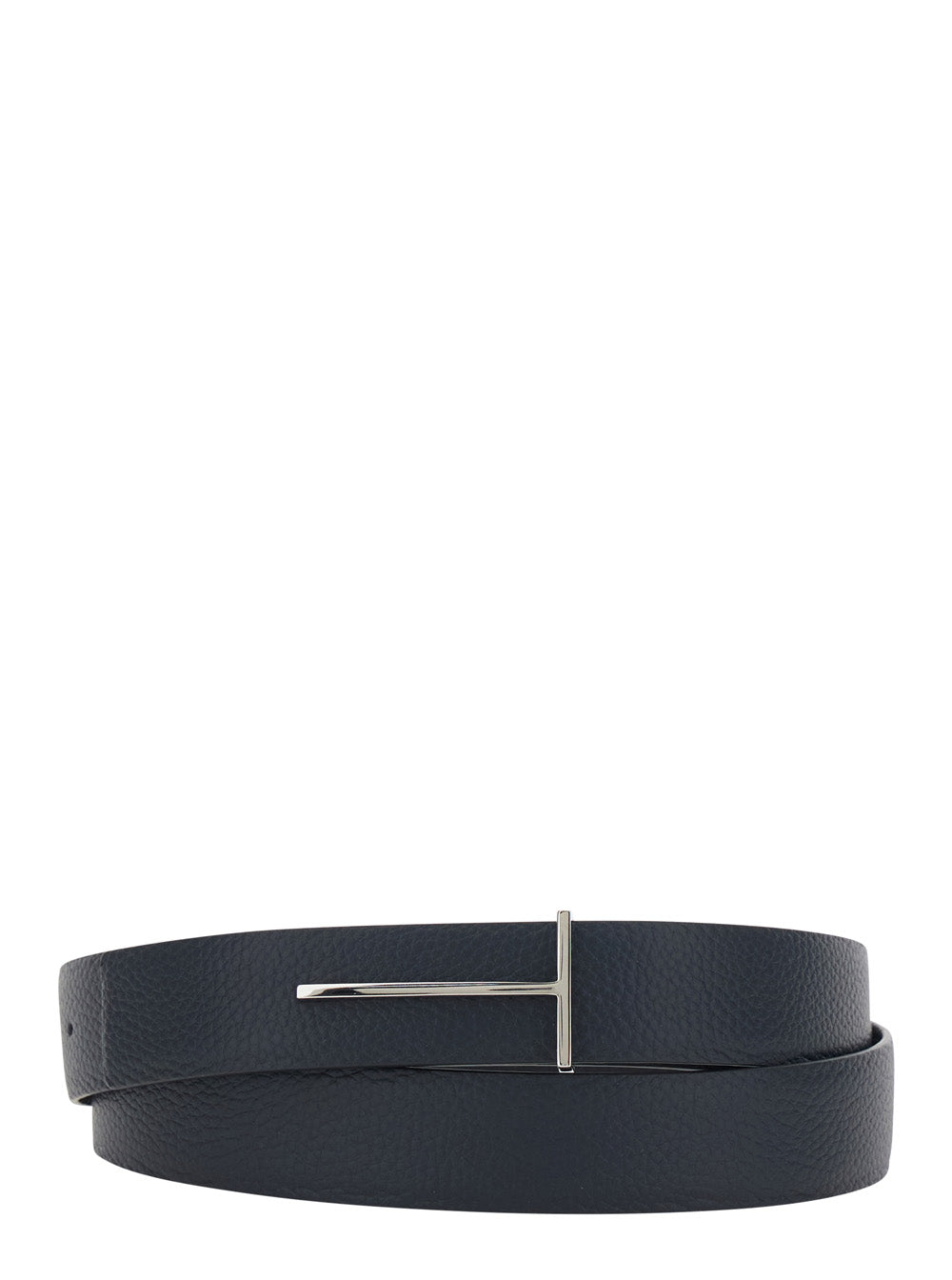 Blue Belt with T Buckle Closure on the Front in Grained Leather for Men Blu Calf