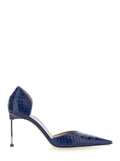 DOrsay Blue Pumps with Stiletto Heel and Crocodile-Embossed Effect in Leather for Women Blu Calf Steel Brass Heels